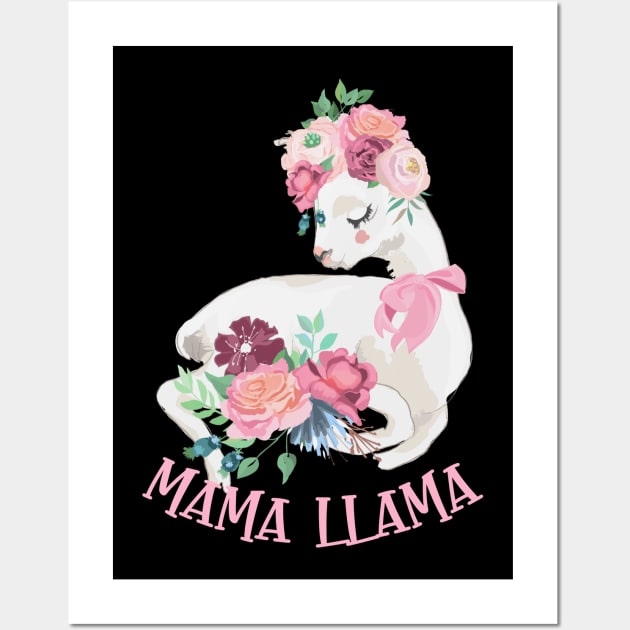Mama Llama - Cute Alpaca Floral Wall Art by Animal Specials